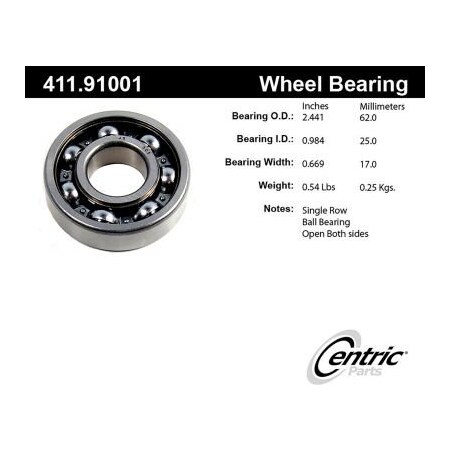Centric Premium Axle Shaft Bearing Assembly Single Row, Parts 411.91001